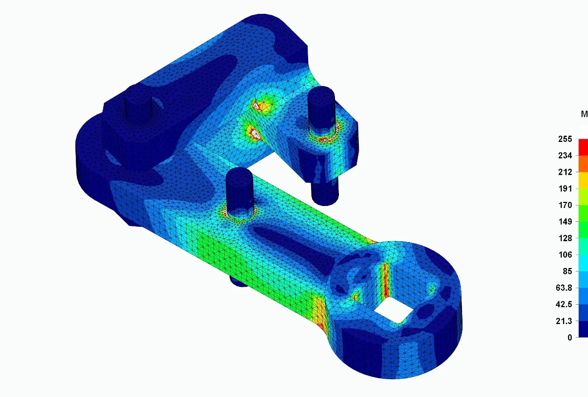 Mapa de tensiones de las piezas más solicitadas en el cálculo FEM de útiles de despresurización, modelo Grundy. Imagen realizada por Atreydes Ingeniería.