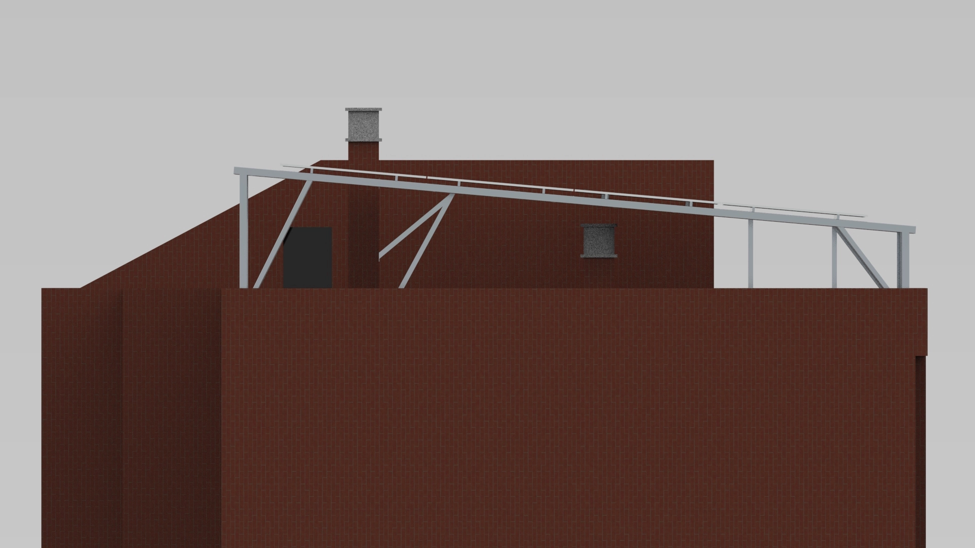 Vista de perfil del diseño de estructura fotovoltaica residencial colectiva. Imagen realizada por Atreydes Ingeniería.